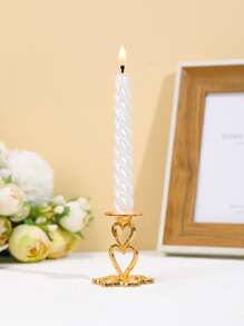 1pc Iron Alloy Candle Holder Without Candle, Creative Heart Design Candle Stand For Wedding Party - Gold - View 1
