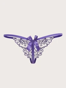 ROMWE Kawaii 蝴蝶图案开裆内裤 - 紫色 - 查看 2