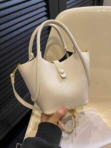 Litchi Embossed Metal decor Bucket Bag Litchi Embossed - White - View 4