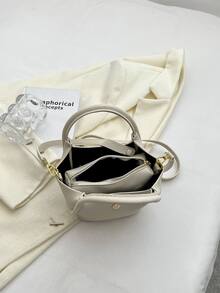 Litchi Embossed Metal decor Bucket Bag Litchi Embossed - White - View 8