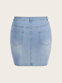 SHEIN Essnce Plus High Waist Denim Skirt - Medium Wash - View 2