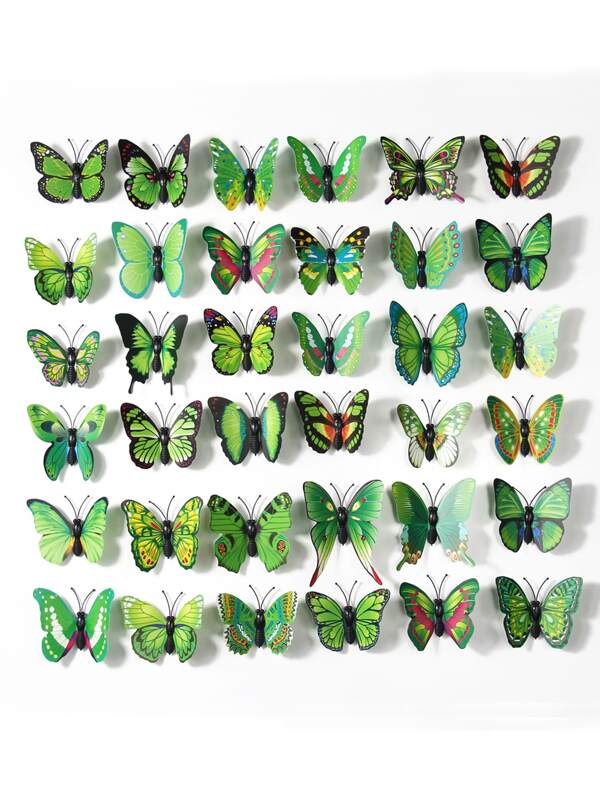 50pcs PVC Butterfly Sticker, Modern Green 3D Butterfly Sticker For Home,Stickers,Wall Decal, Vinyl Decal For Home Decorations,Spring Decoration Items Refresh Your Home,Rama Decoration Stickers Gifts Birthday Graduation