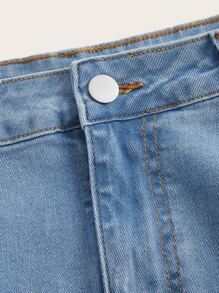 SHEIN Essnce Plus High Waist Denim Skirt - Medium Wash - View 3