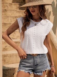 SHEIN LUNE Eyelet Embroidery Batwing Sleeve Tee - White - View 1