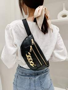 Small Bum Bag Chain Decor - Black - View 1