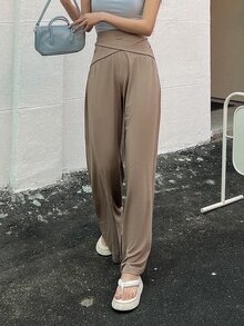 DAZY Solid Criss Cross Front Trousers - Khaki - View 3