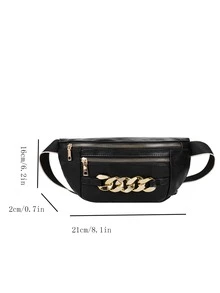 Small Bum Bag Chain Decor - Black - View 3