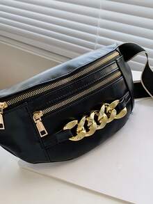 Small Bum Bag Chain Decor - Black - View 4