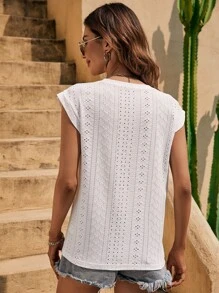 SHEIN LUNE Eyelet Embroidery Batwing Sleeve Tee - White - View 2
