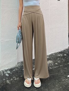 DAZY Solid Criss Cross Front Trousers - Khaki - View 5