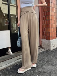 DAZY Solid Criss Cross Front Trousers - Khaki - View 6