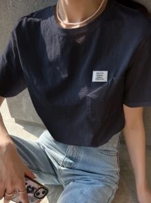 DAZY 字母補丁細節口袋前短袖t恤 - 藏蓝色 - 查看 2