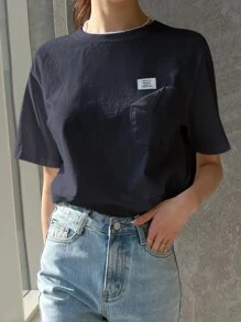 DAZY 字母補丁細節口袋前短袖t恤 - 藏蓝色 - 查看 3