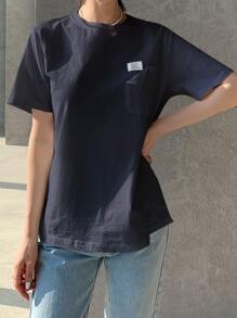 DAZY 字母補丁細節口袋前短袖t恤 - 藏蓝色 - 查看 4