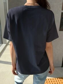 DAZY 字母補丁細節口袋前短袖t恤 - 藏蓝色 - 查看 5