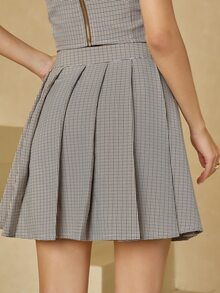 UNIQUE21 Houndstooth Print Pleated Split Hem Skirt - Multicolor - View 2
