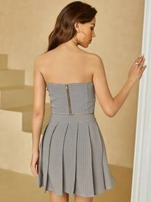 UNIQUE21 Houndstooth Print Pleated Split Hem Skirt - Multicolor - View 4