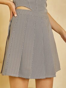 UNIQUE21 Houndstooth Print Pleated Split Hem Skirt - Multicolor - View 6
