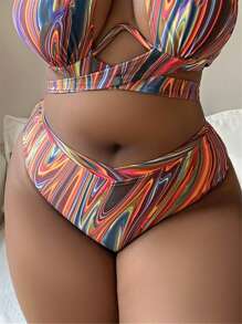 SHEIN Swim Curve 大碼滿版印花高腰泳衣下裝 - 彩色 - 查看 3