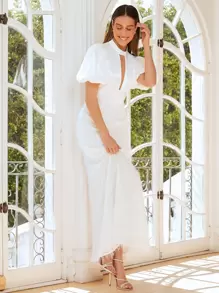 SHEIN Belle Váy cưới Cắt ra Dây kéo màu trơn - trắng - Xem 3