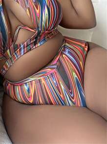 SHEIN Swim Curve 大碼滿版印花高腰泳衣下裝 - 彩色 - 查看 4