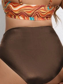 SHEIN Swim Curve Plus Solid High Waisted Bikini Bottom - Chocolate Brown - View 2