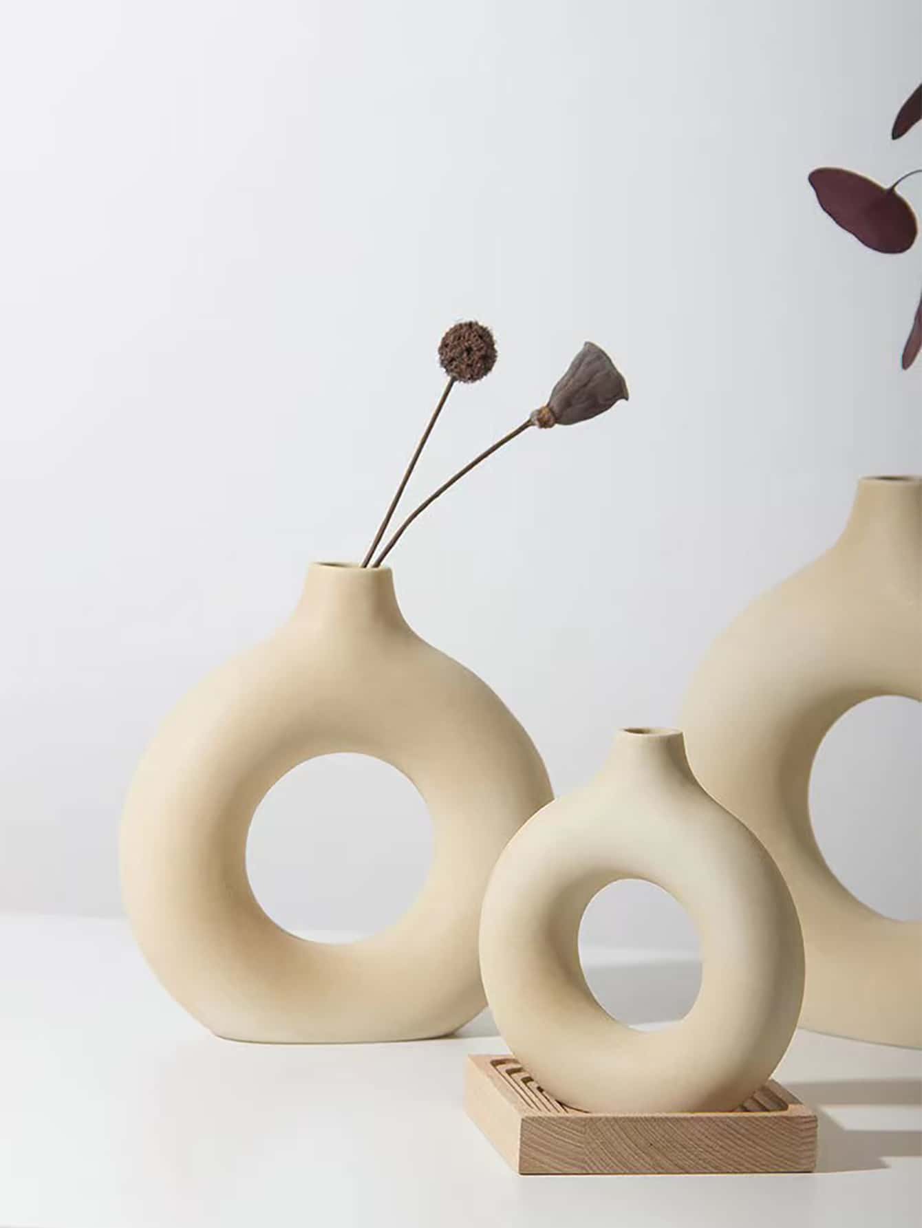 1pc Porcelain Flower Vase, Modern Abstract Design Flower Vase For Home