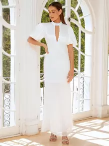 SHEIN Belle Váy cưới Cắt ra Dây kéo màu trơn - trắng - Xem 5