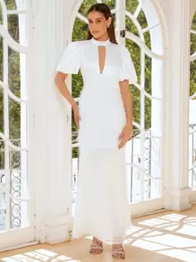 SHEIN Belle Váy cưới Cắt ra Dây kéo màu trơn - trắng - Xem 6