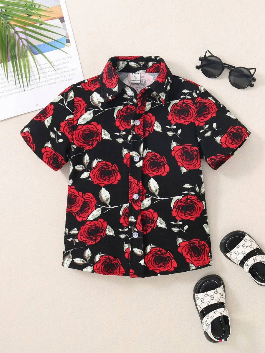 SHEIN 小男童印花襯衫 - 黑色 - 查看 1