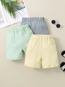 Toddler Boys 3pcs Solid Elastic Waist Shorts - Multicolor - View 1