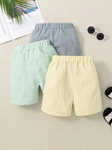 Toddler Boys 3pcs Solid Elastic Waist Shorts - Multicolor - View 2