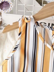 Girls Striped Print Knot Shoulder Ruffle Hem Tank Top - Multicolor - View 3