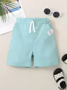 Toddler Boys Letter Patched Detail Tie Front Shorts - Blue - View 1