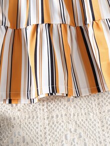 Girls Striped Print Knot Shoulder Ruffle Hem Tank Top - Multicolor - View 4