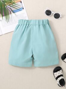 Toddler Boys Letter Patched Detail Tie Front Shorts - Blue - View 2