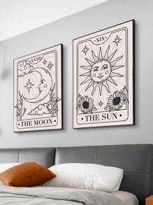 2幅抽象日月海报，油画帆布，客厅卧室墙面装饰画，防水，无框/有框 - 彩色 - 查看 2
