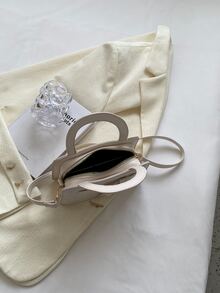 Mini Square Bag Crocodile Embossed Buckle Decor PU - Beige - View 4