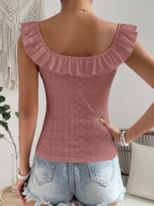 SHEIN VCAY 一字肩荷葉邊網眼刺繡網眼刺繡上衣