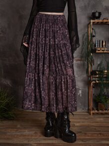 ROMWE Goth All Over Print Ruffle Hem Skirt - Multicolor - View 1