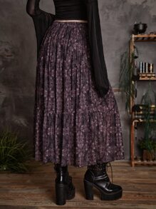 ROMWE Goth All Over Print Ruffle Hem Skirt - Multicolor - View 2
