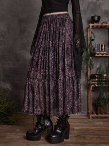 ROMWE Goth All Over Print Ruffle Hem Skirt - Multicolor - View 3
