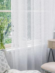 1pc Solid Color Sheer Curtain, Minimalist Polyester Single Panel Sheer Curtain For Home - White - View 1