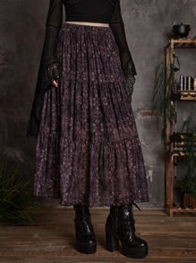 ROMWE Goth All Over Print Ruffle Hem Skirt - Multicolor - View 4
