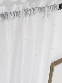 1pc Solid Color Sheer Curtain, Minimalist Polyester Single Panel Sheer Curtain For Home - White - View 4