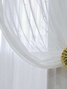 1pc Solid Color Sheer Curtain, Minimalist Polyester Single Panel Sheer Curtain For Home - White - View 5