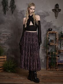 ROMWE Goth All Over Print Ruffle Hem Skirt - Multicolor - View 5