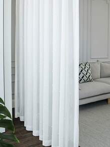 1pc Solid Color Sheer Curtain, Minimalist Polyester Single Panel Sheer Curtain For Home - White - View 7