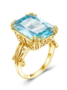 Nhẫn Bạc Trang Trí Hình Vuông Đính Đá Cubic Zirconia - Màu xanh lam - Xem 1