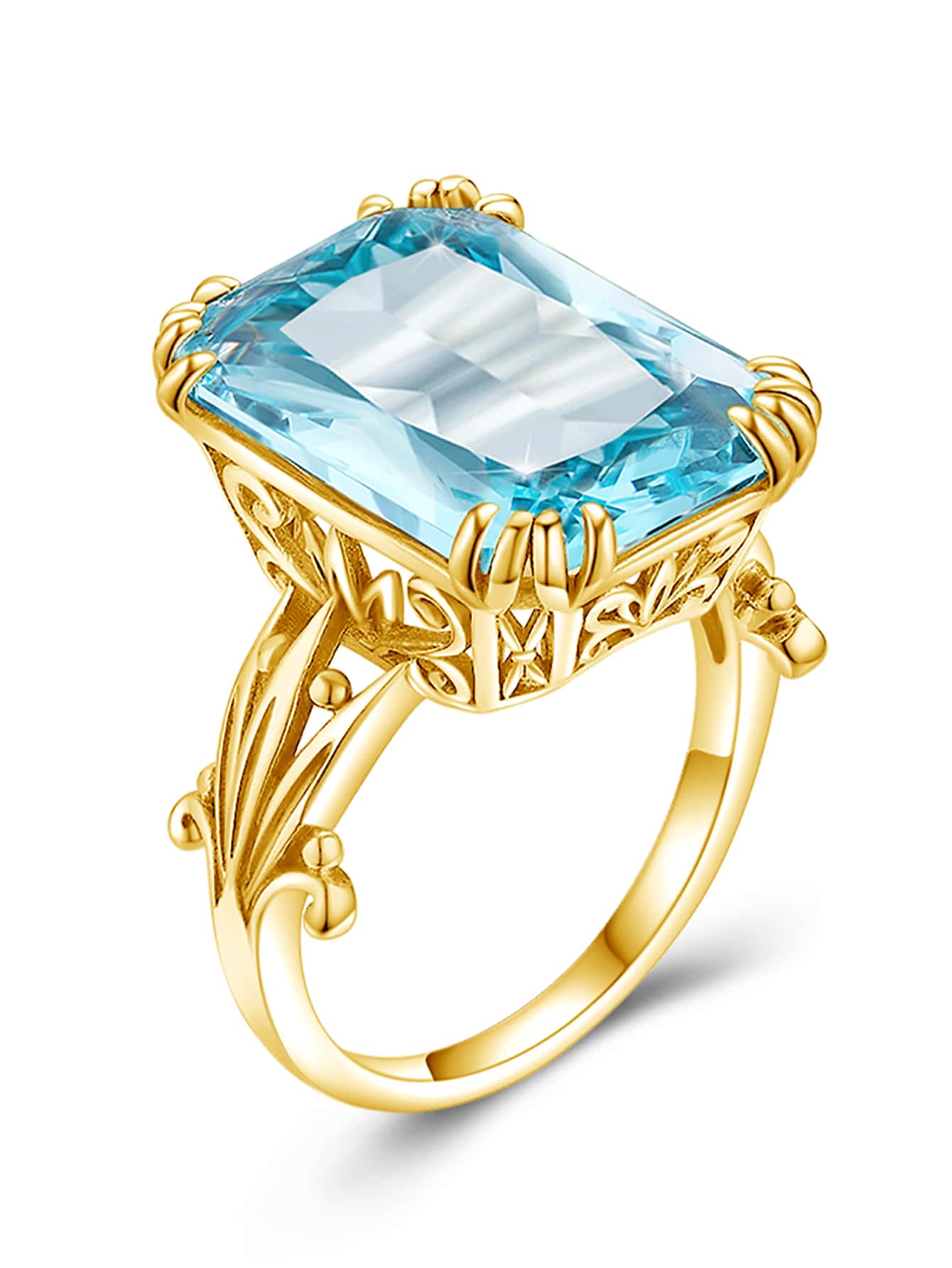 Nhẫn Bạc Trang Trí Hình Vuông Đính Đá Cubic Zirconia - Màu xanh lam - Xem 1